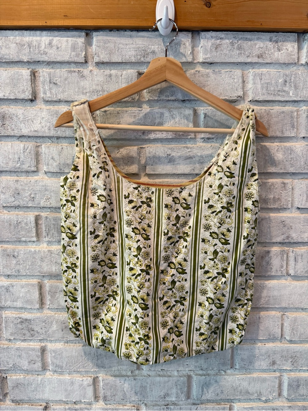 Floral Stripe cotton bag Olive Green